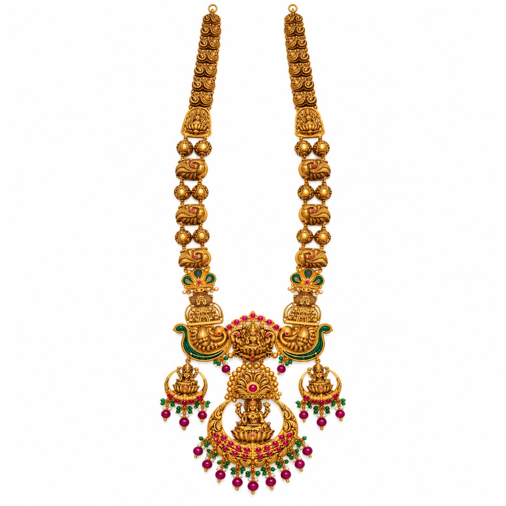 Royal Divine Lakshmi Peacock Temple Gold Necklace