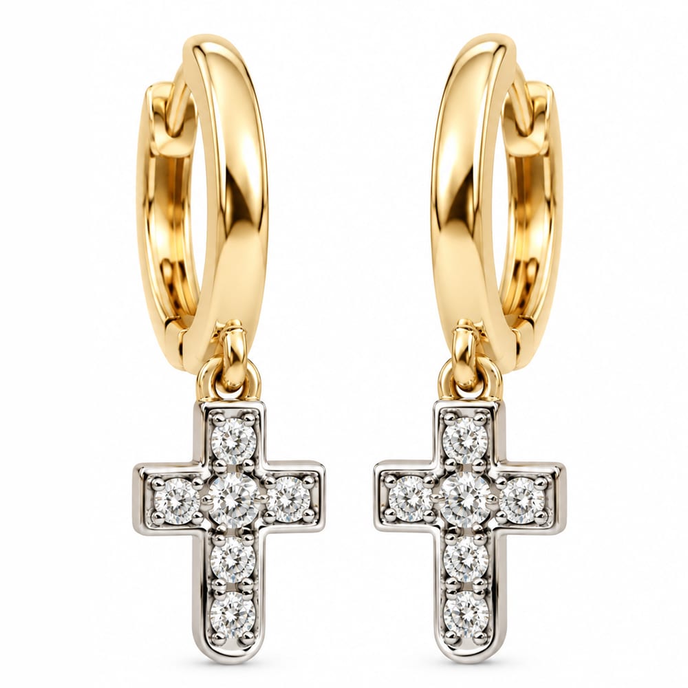 Divine Sparkle Cross Diamond Hoop Earrings