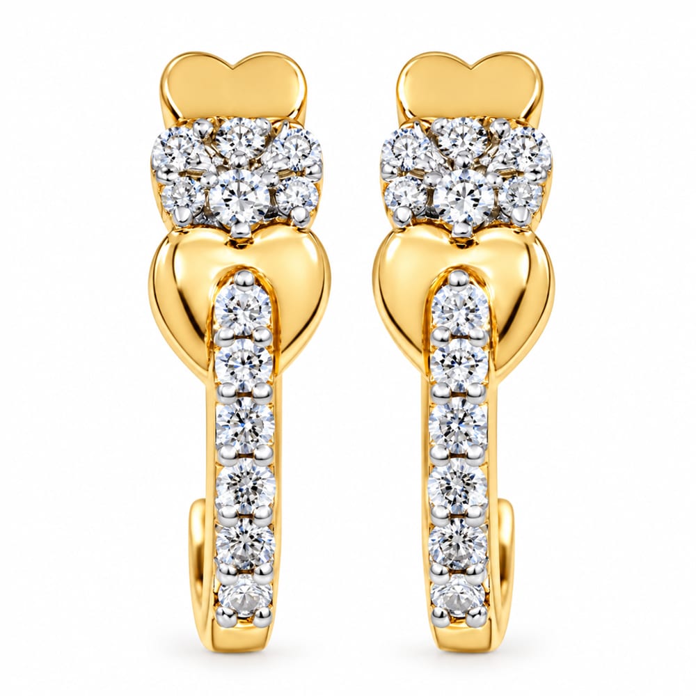Royal Sparkling Heart Diamond Hoop Earrings