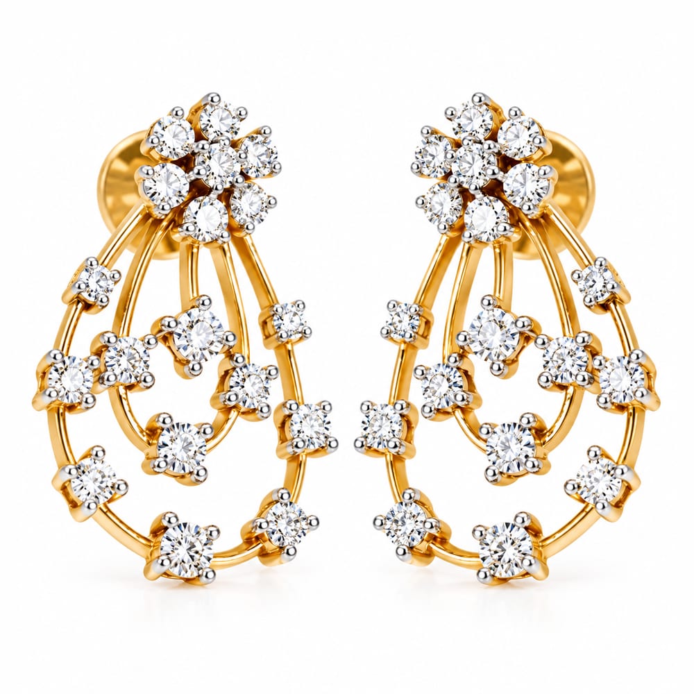 Royal Sparkling Floral Cascade Diamond Earrings