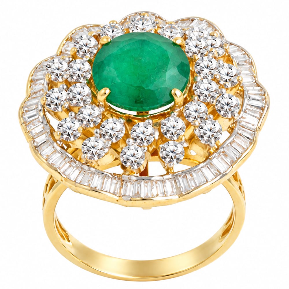 Emerald and Diamond Floral Cluster Statement Ring