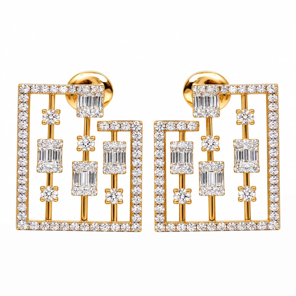 Royal Geometric Cascade Diamond Earrings