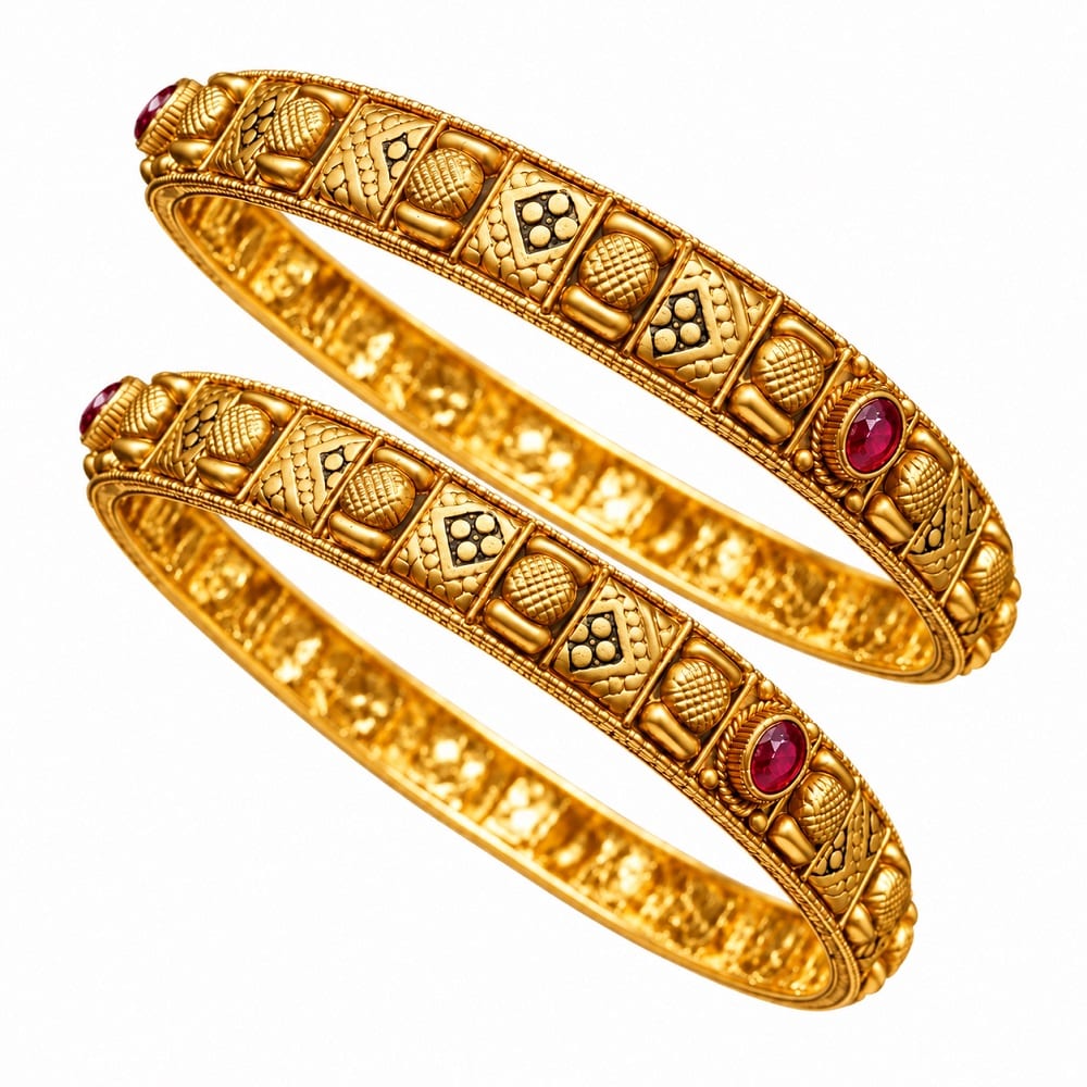Antique Ruby-Studded Gold Bangle