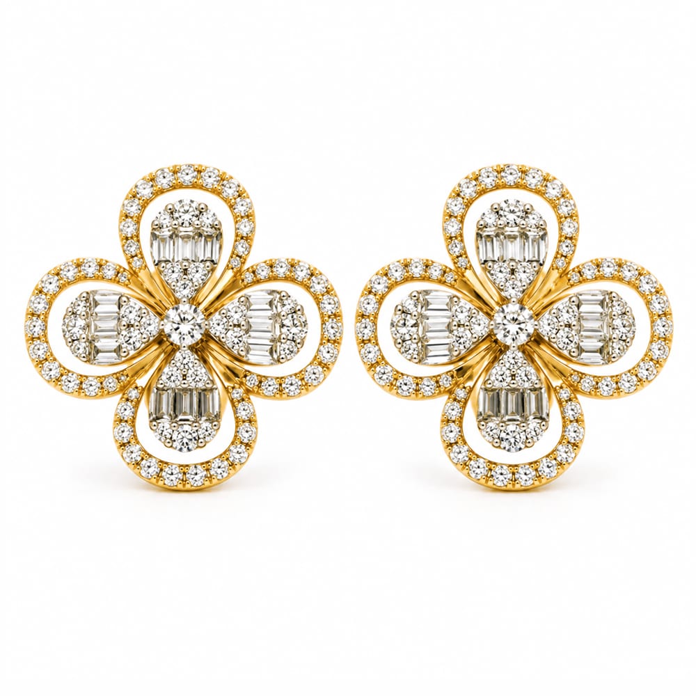 Royal Bloom Four-Petal Floral Diamond Earrings