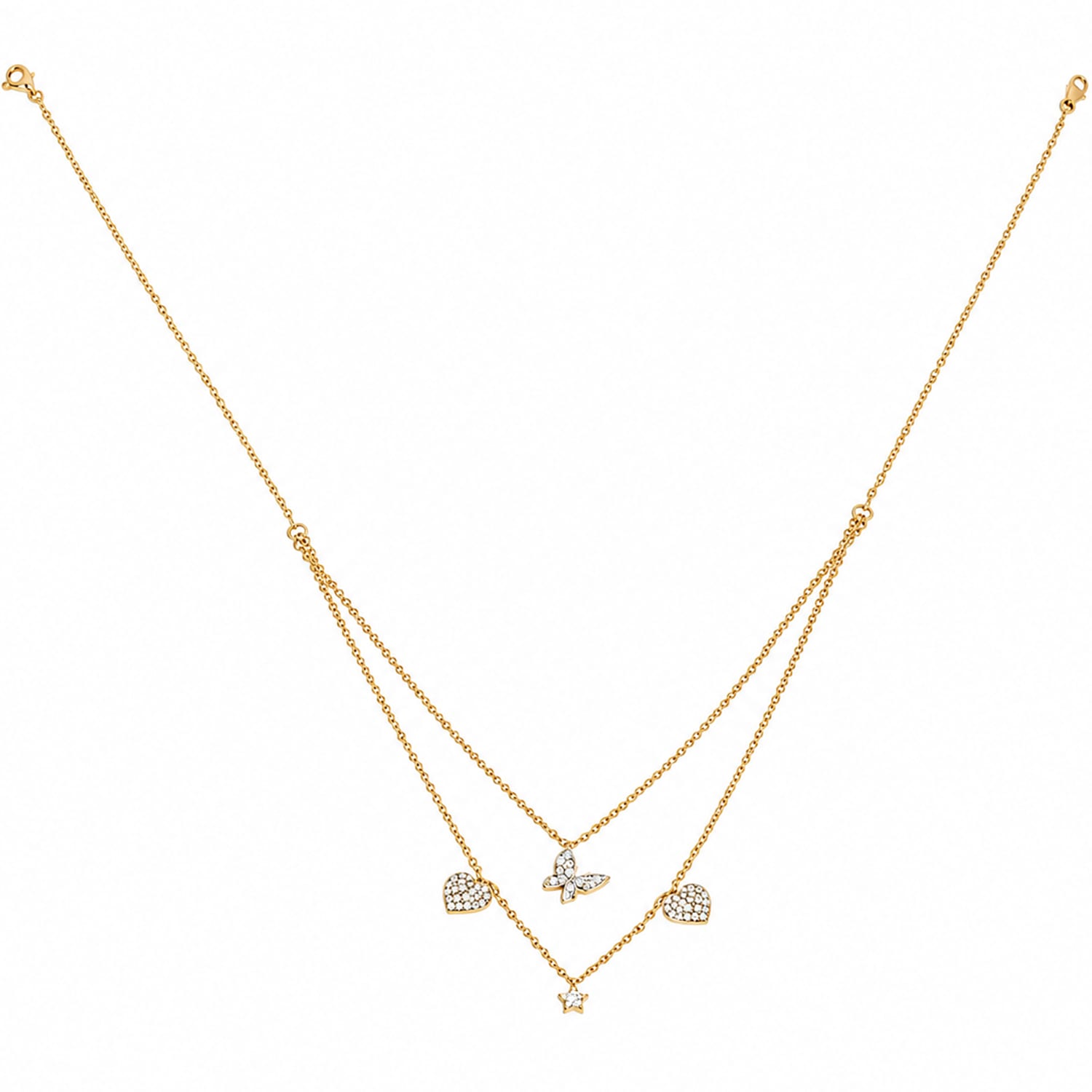 Elegant Hearts & Butterfly Diamond Necklace