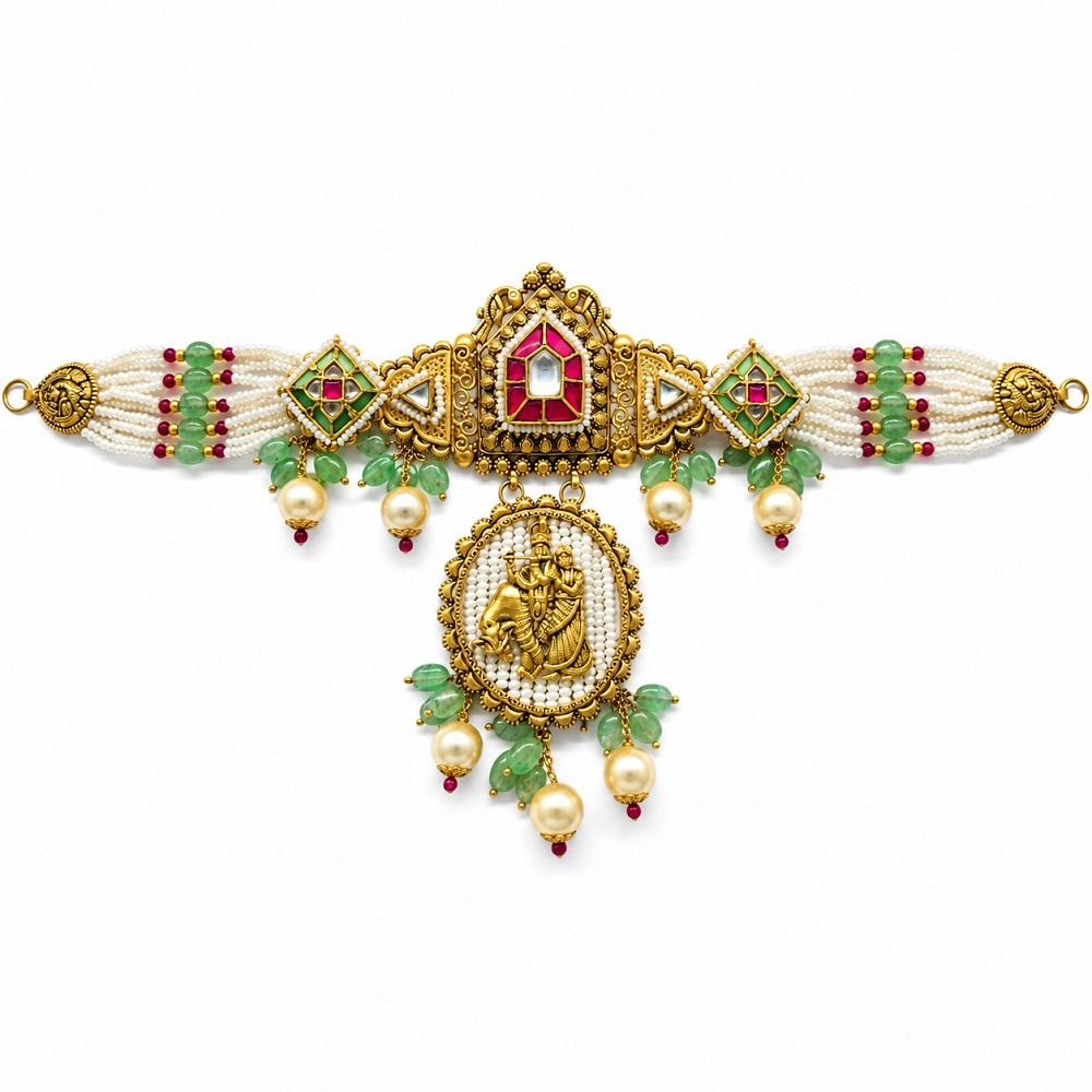Royal Radha Krishna Heritage Antique Gold Necklace