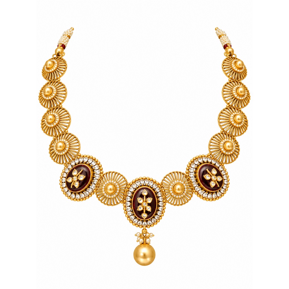 Royal Sunburst Floral Gold Antique Necklace
