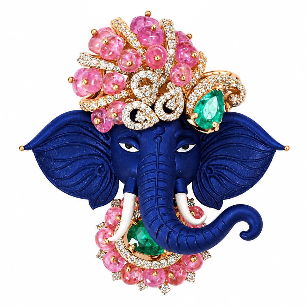 Royal Divine Ganesha Multicolor Diamond Pendant
