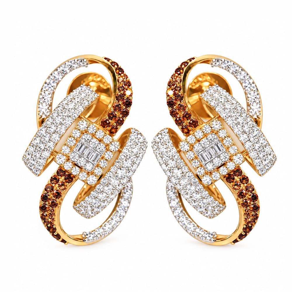 Modern Royal Amber Swirl Diamond Earrings