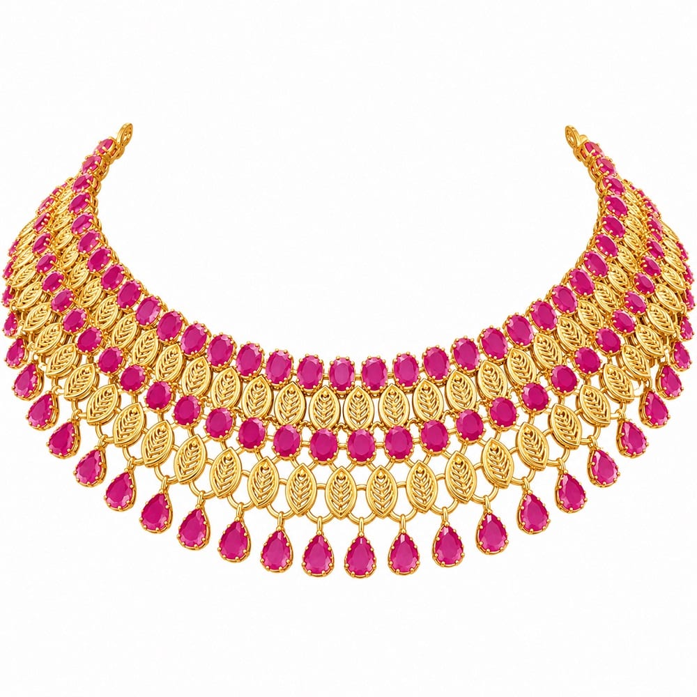 Royal Ruby Elegance Traditional Hyderabadi Gold Necklace