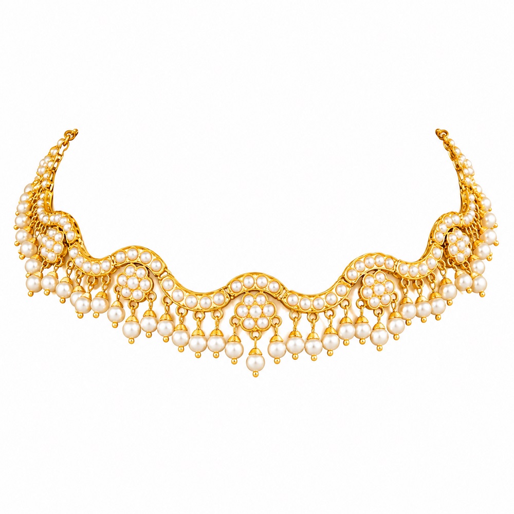 Traditional Pearl & Gold Choker Necklace