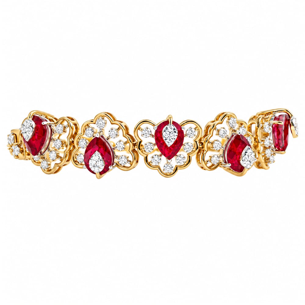 Ruby and Diamond Scalloped Link Bracelet