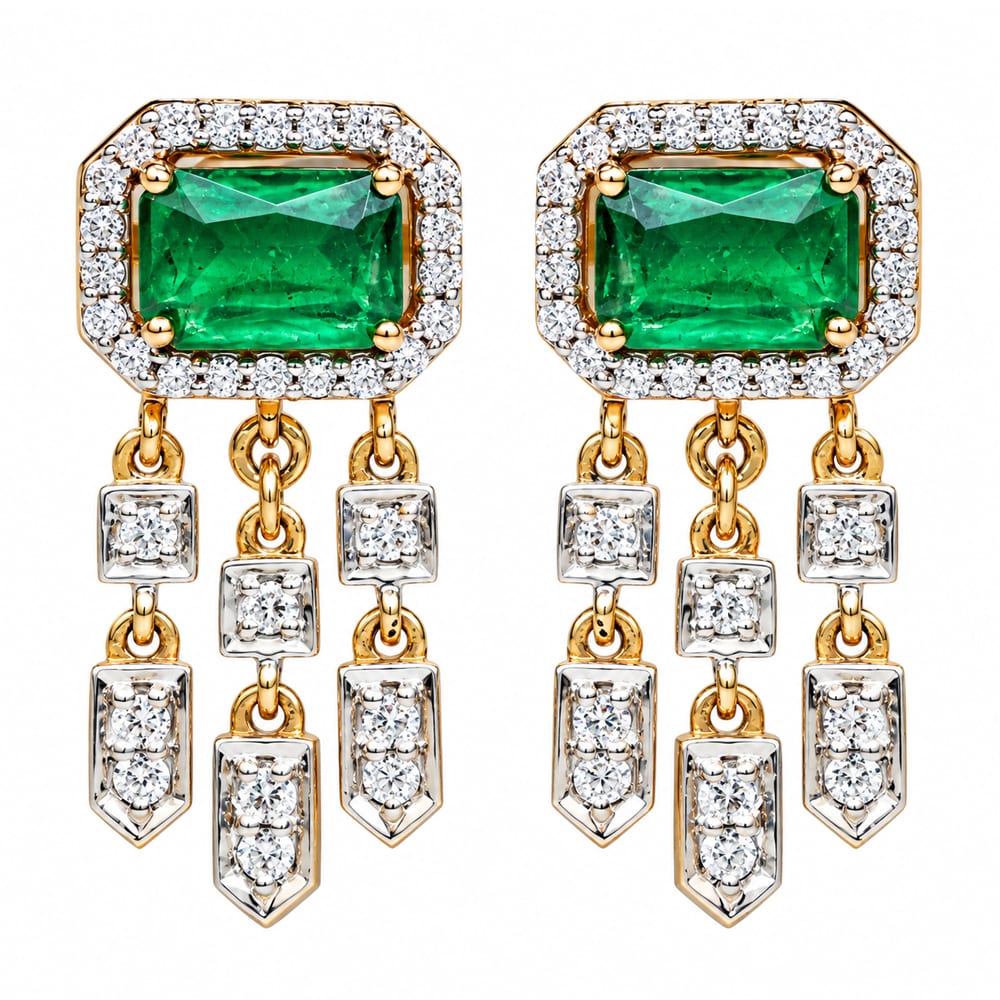 Royal Emerald Elegance Diamond Dangler Earrings
