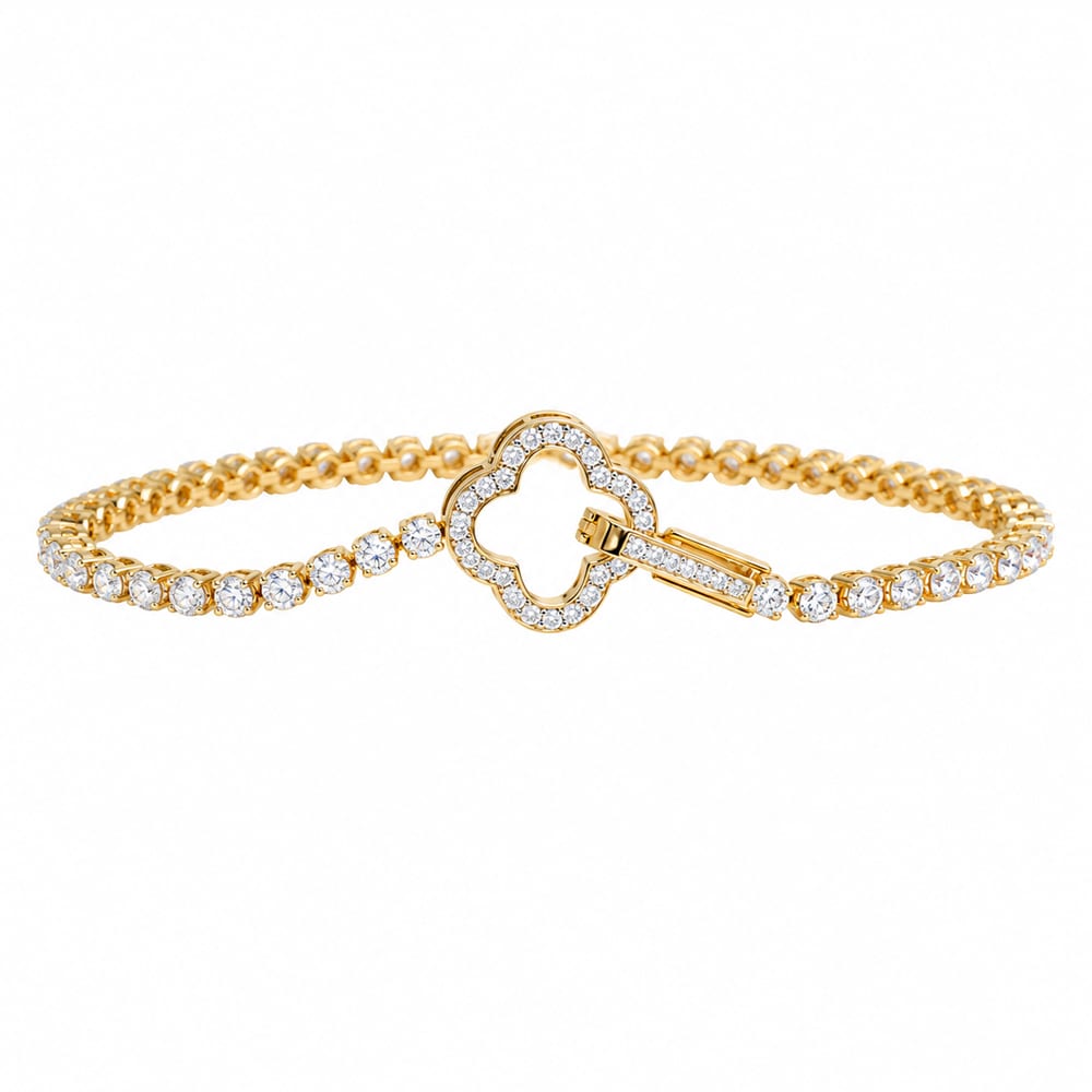 Diamond Clover-Clasp Tennis Bracelet