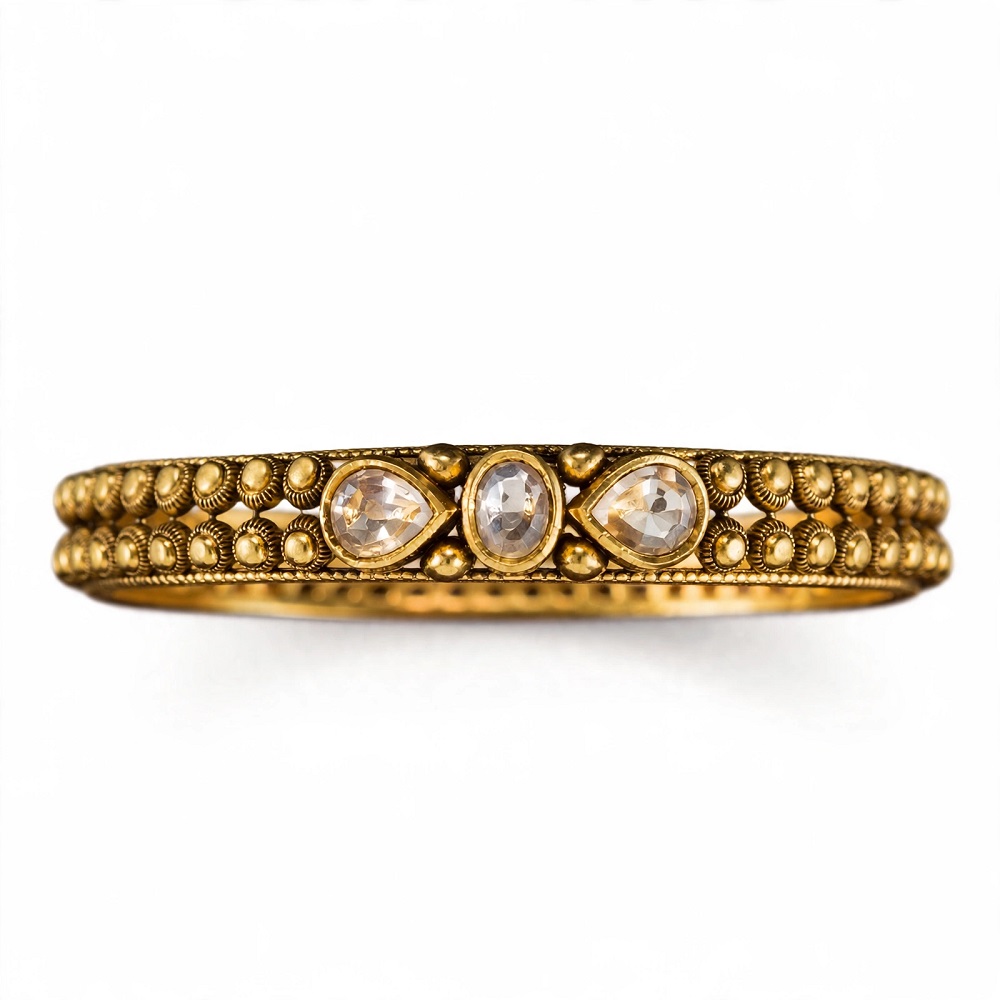 Antique Gold Kangan with Uncut Polki/Kundan Stones