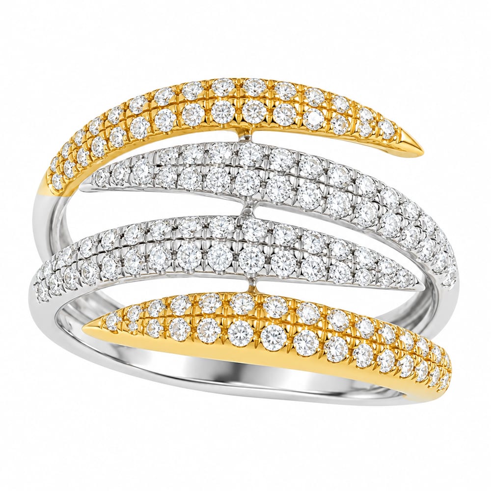 Two-Tone Multi-Row Curved Diamond Statement Ring