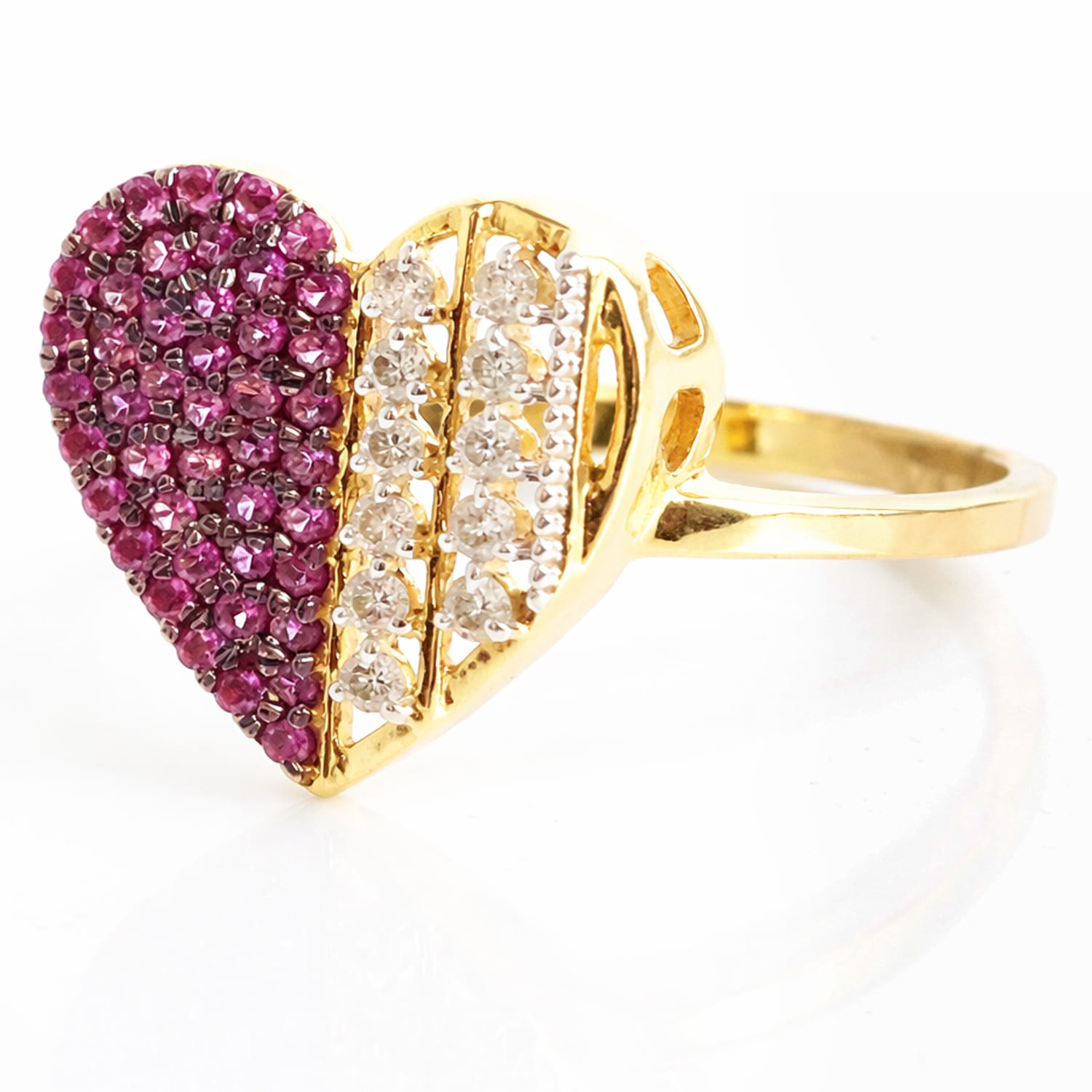 Splendid Heart Dual-Tone Diamond and Ruby Ring