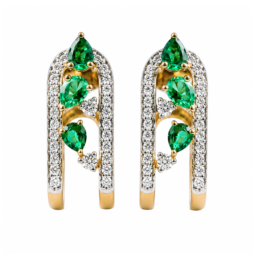 Emerald & Diamond Arch Hoop Earrings
