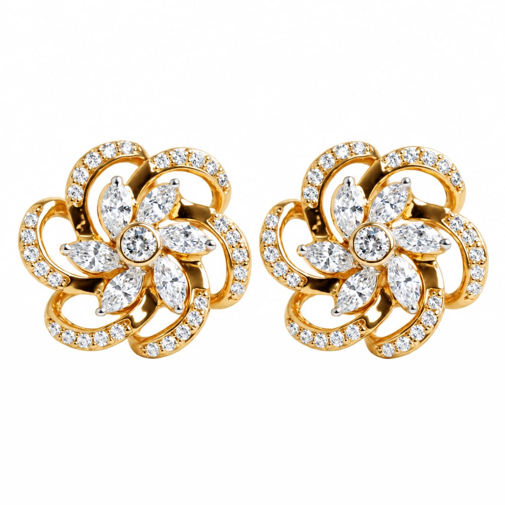 Elegant Floral Diamond Stud Earrings