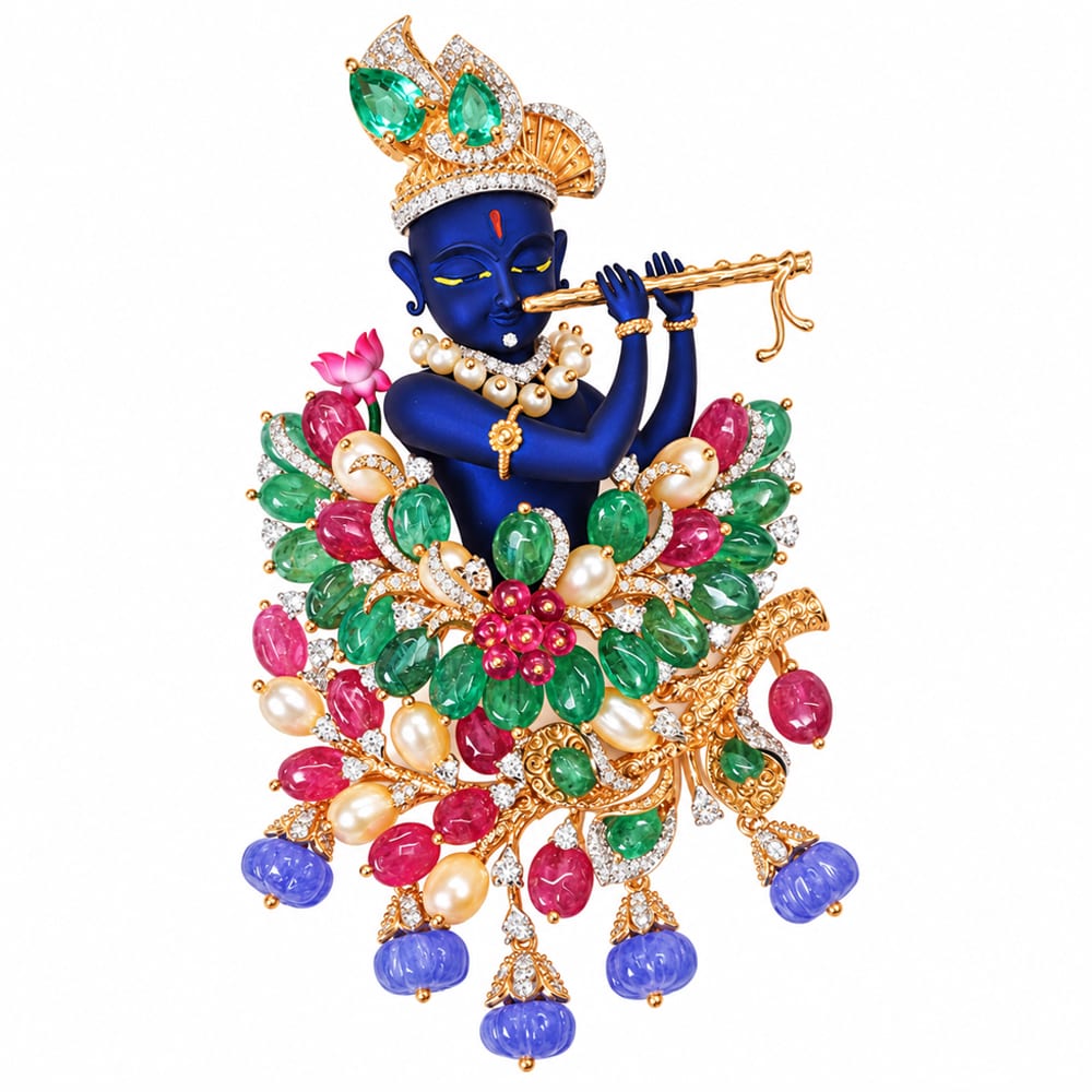 Divine Royal Krishna Multicolor Diamond Pendant