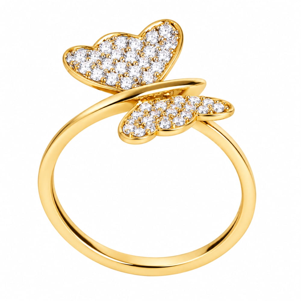 Golden Diamond Butterfly Ring