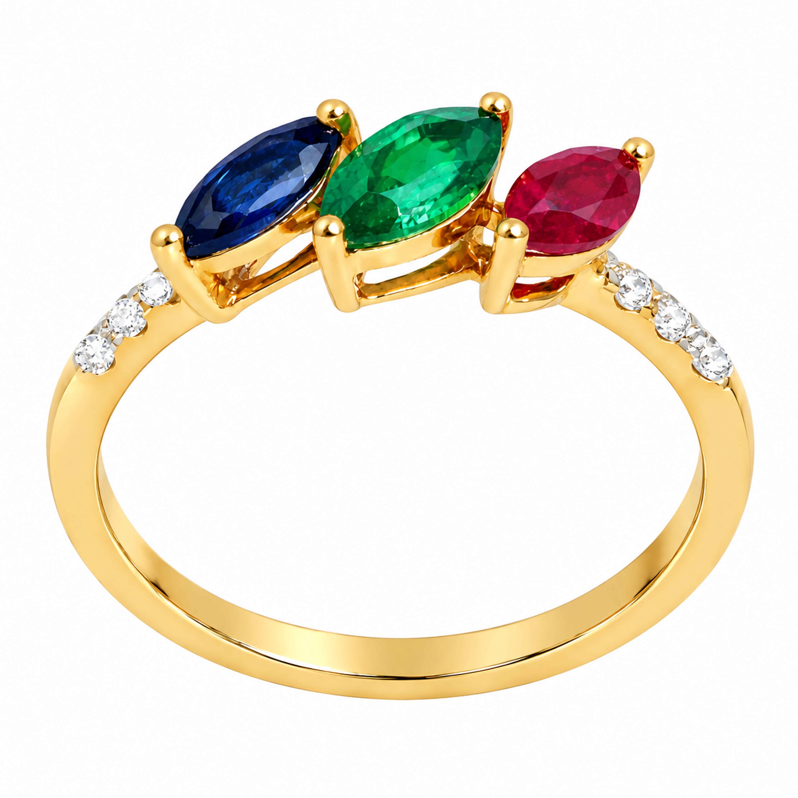 Multi-Gemstone Marquise & Diamond Gold Ring