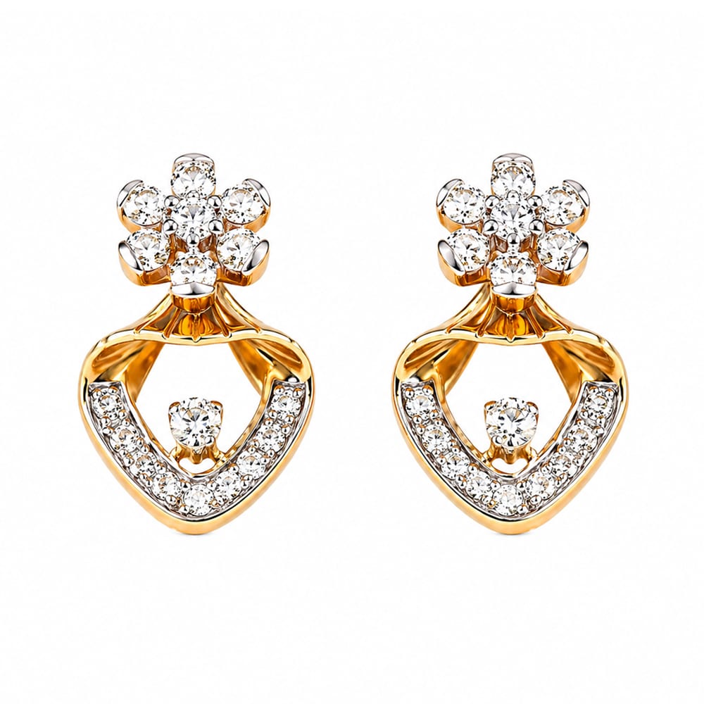 Golden Floral Diamond Drop Earrings