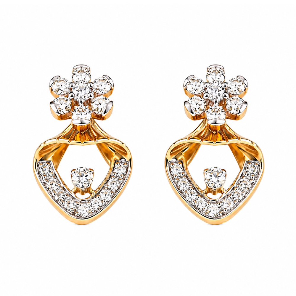 Golden Floral Diamond Drop Earrings