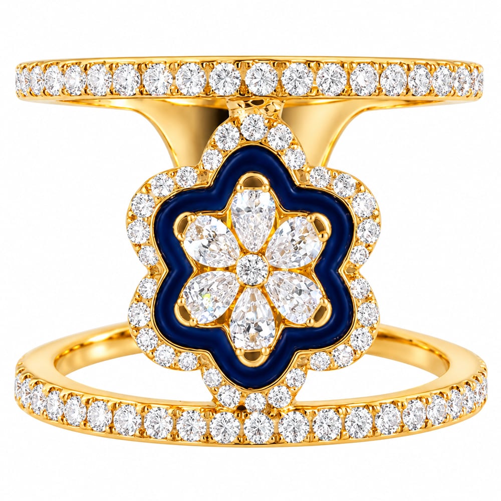 Trendy Golden Blossom Double-Band Diamond Ring
