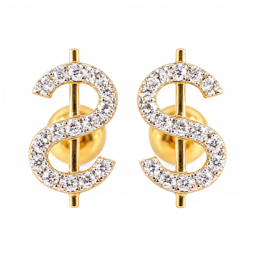 Diamond Dollar Sign Stud Earrings