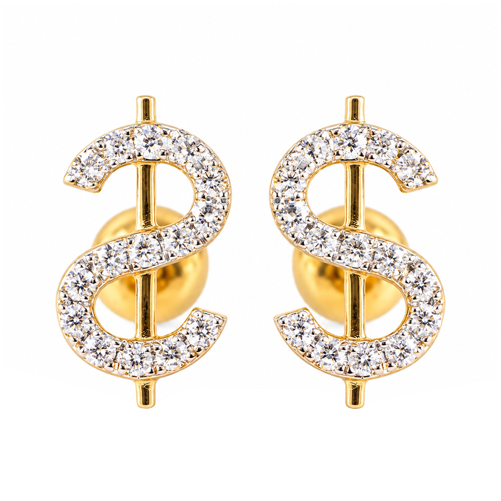 Diamond Dollar Sign Stud Earrings