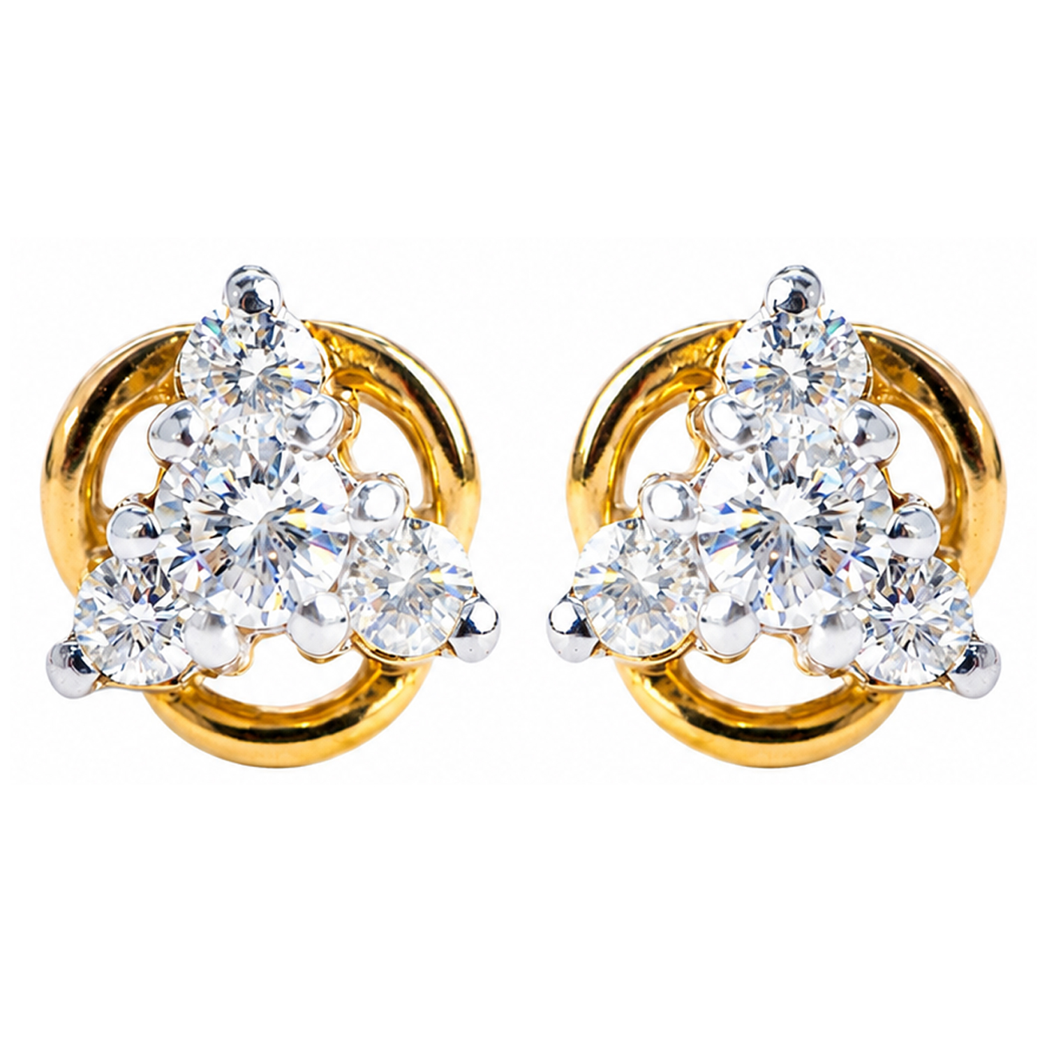 Golden Floral Diamond Cluster Earrings