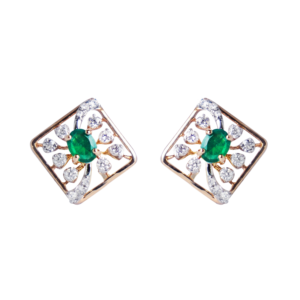 Emerald Diamond Square Stud Earrings