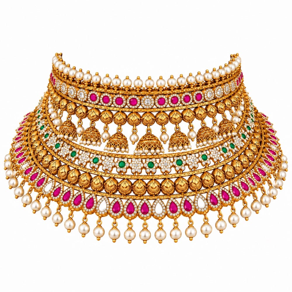 Royal Multicolor Gold Pearl Choker Necklace
