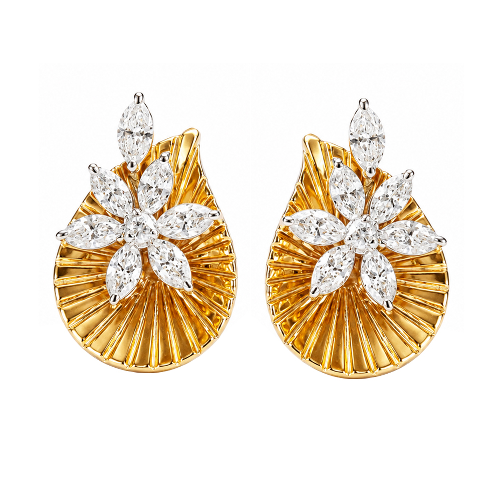 Golden Radiance Floral Diamond Earrings