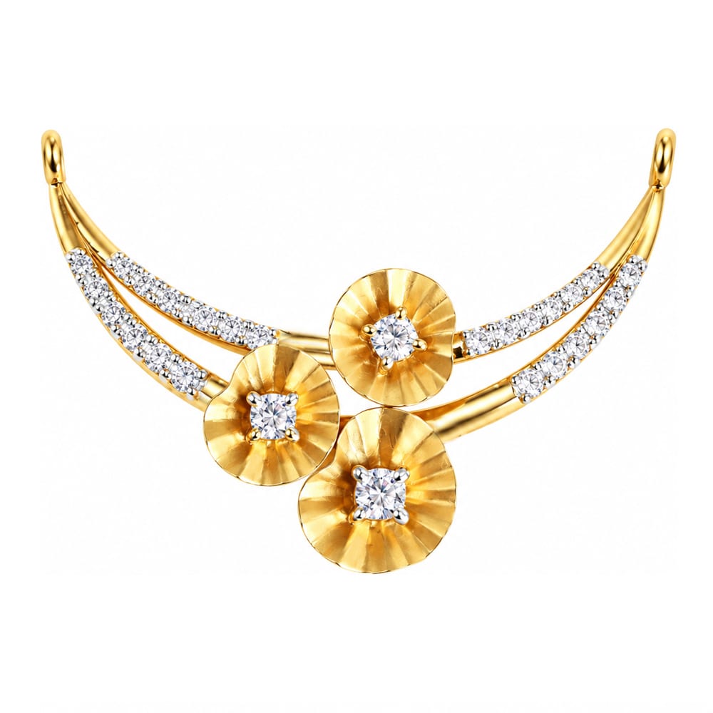 Elegant & Shining Golden Blossom Curved Diamond Pendant