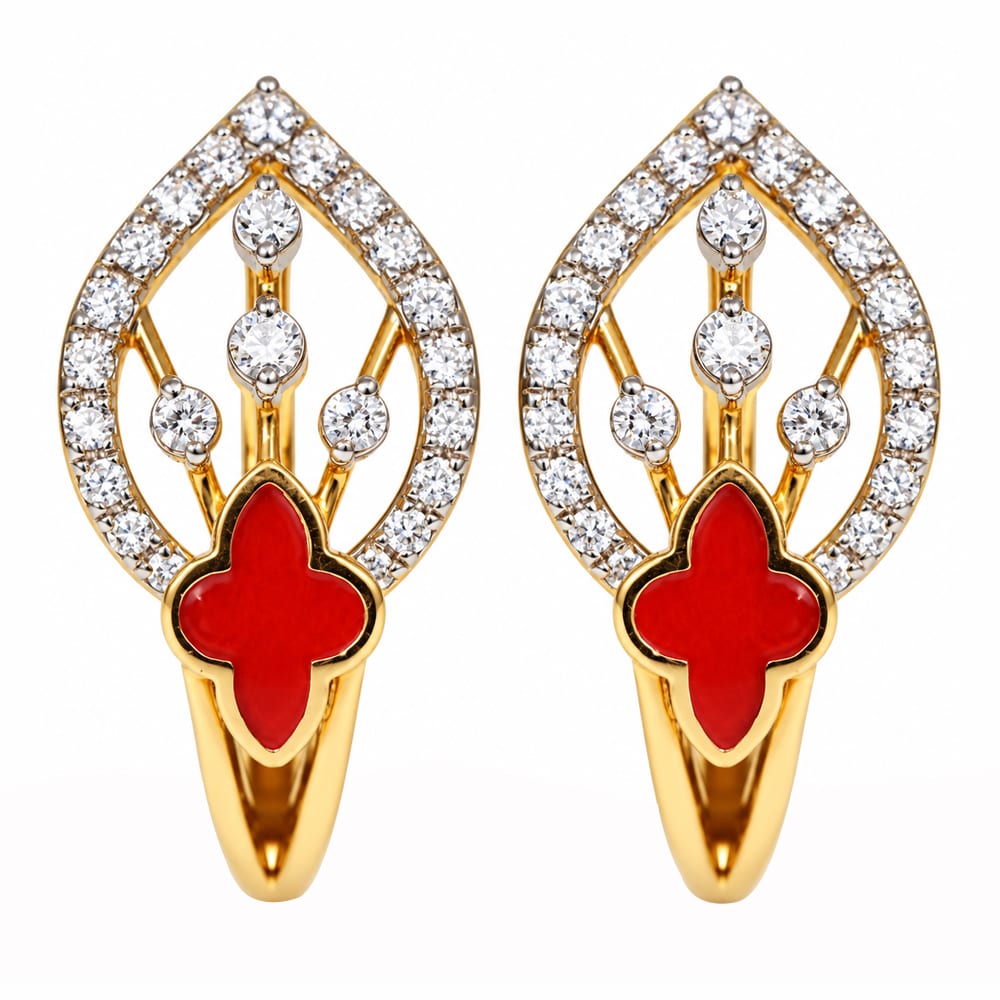 Royal Red Clover Diamond Earrings