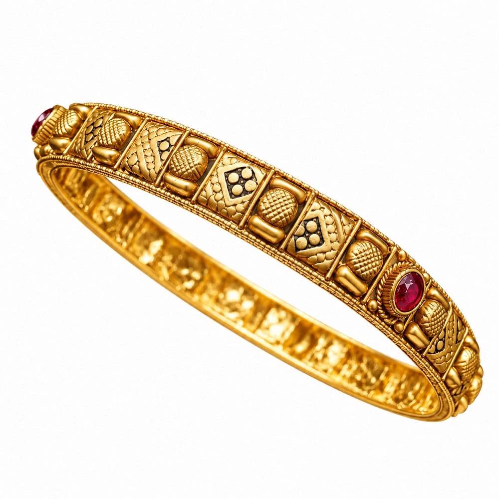 Antique Ruby-Studded Gold Bangle
