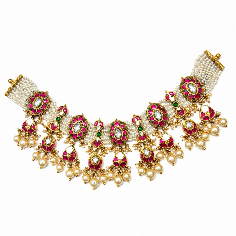 Royal Gulabi Bloom Antique Gold Necklace
