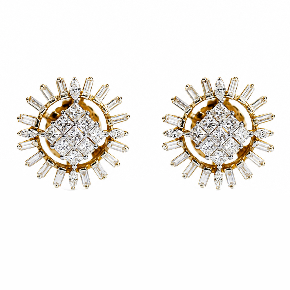 Elegant Sunburst Diamond Earrings