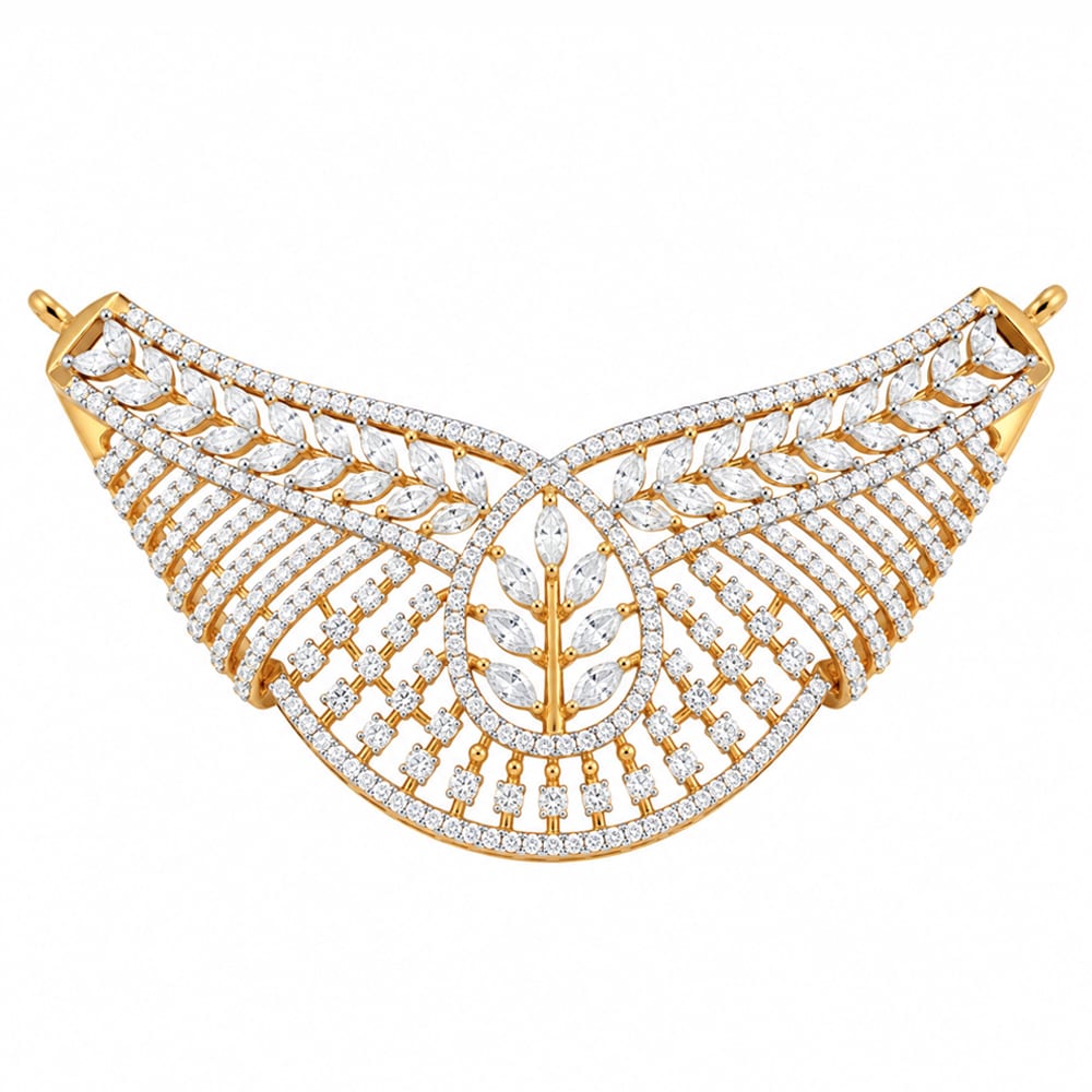 V-Shaped Leaf-Pattern Diamond Tanmania Pendant