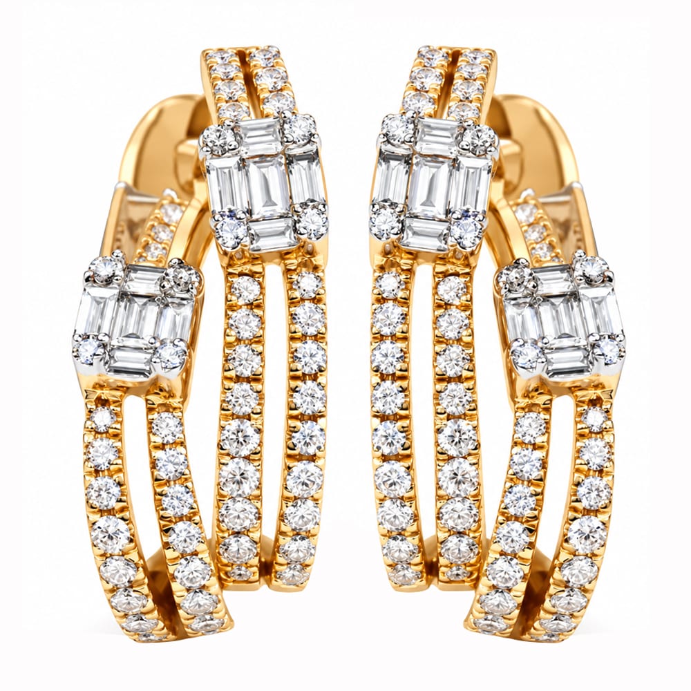 Royal Sparkle Double Row Diamond Hoop Earrings