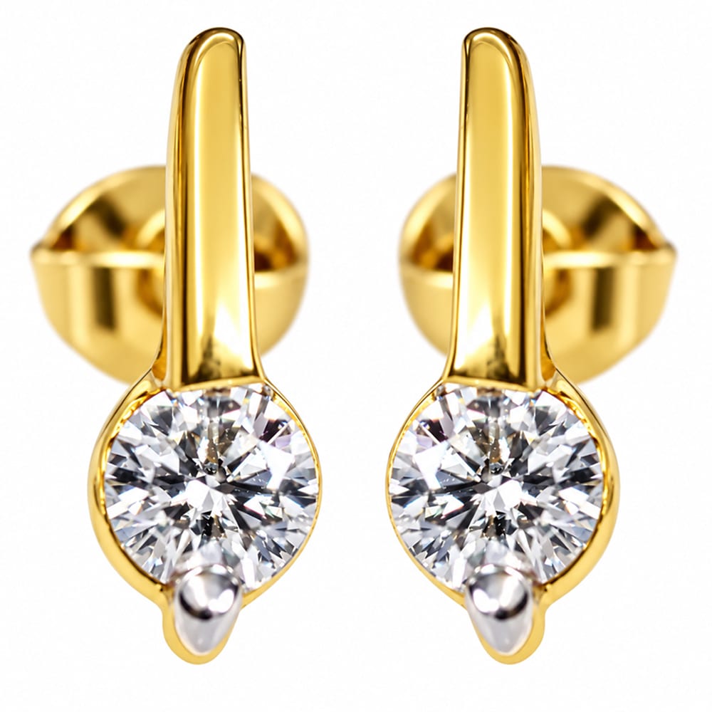 Elegant Solitaire Sparkle Diamond Gold Earrings