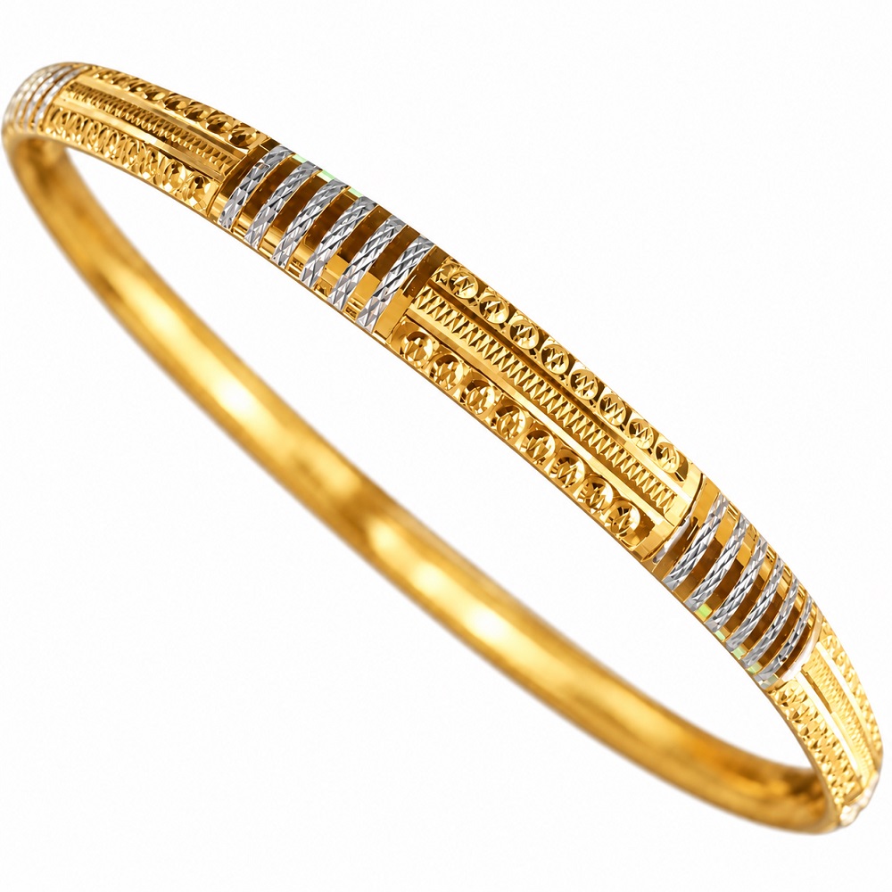 Two-Tone CNC Machine-Cut Gold Bangle