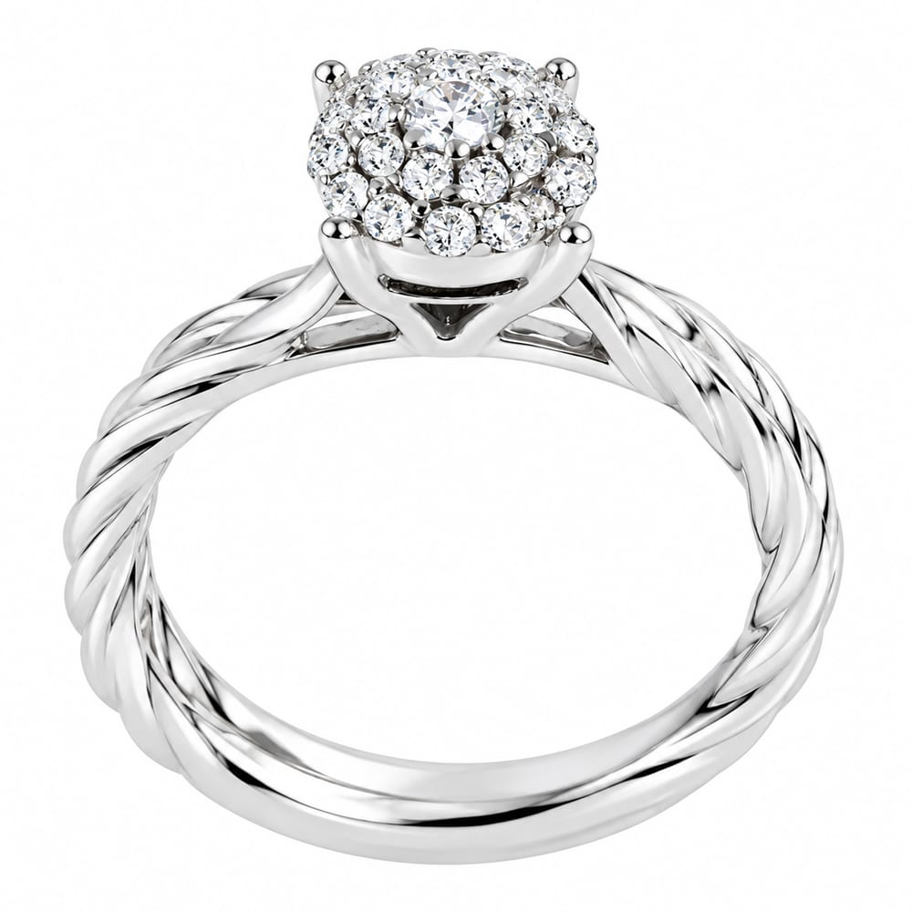 Stylish Twisted Rope Band Diamond Cluster Ring
