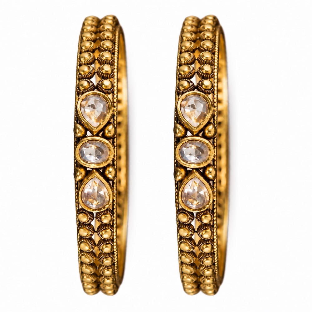 Antique Gold Kangan with Uncut Polki/Kundan Stones