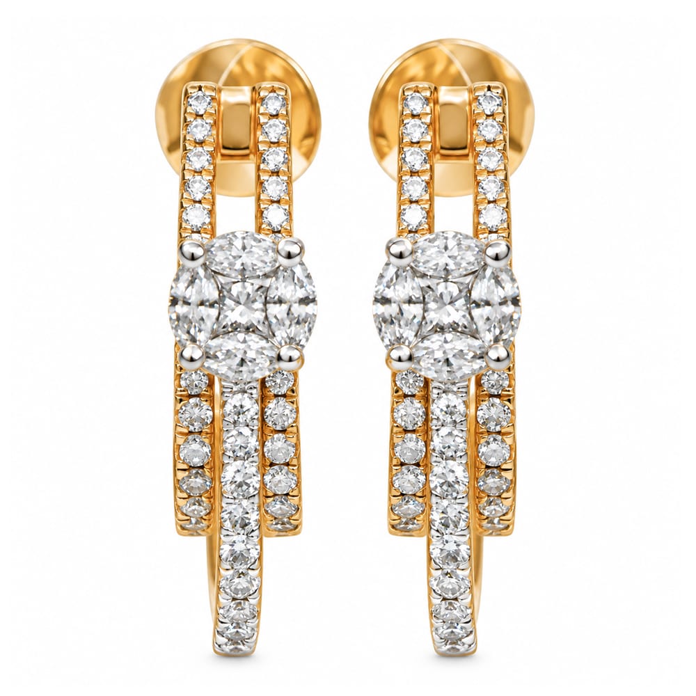 Luxurious Royal Radiant Sparkle Double Hoop Diamond Earrings