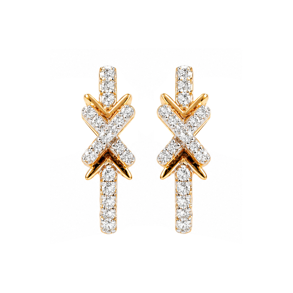 Diamond Cross-Loop Gold Earrings