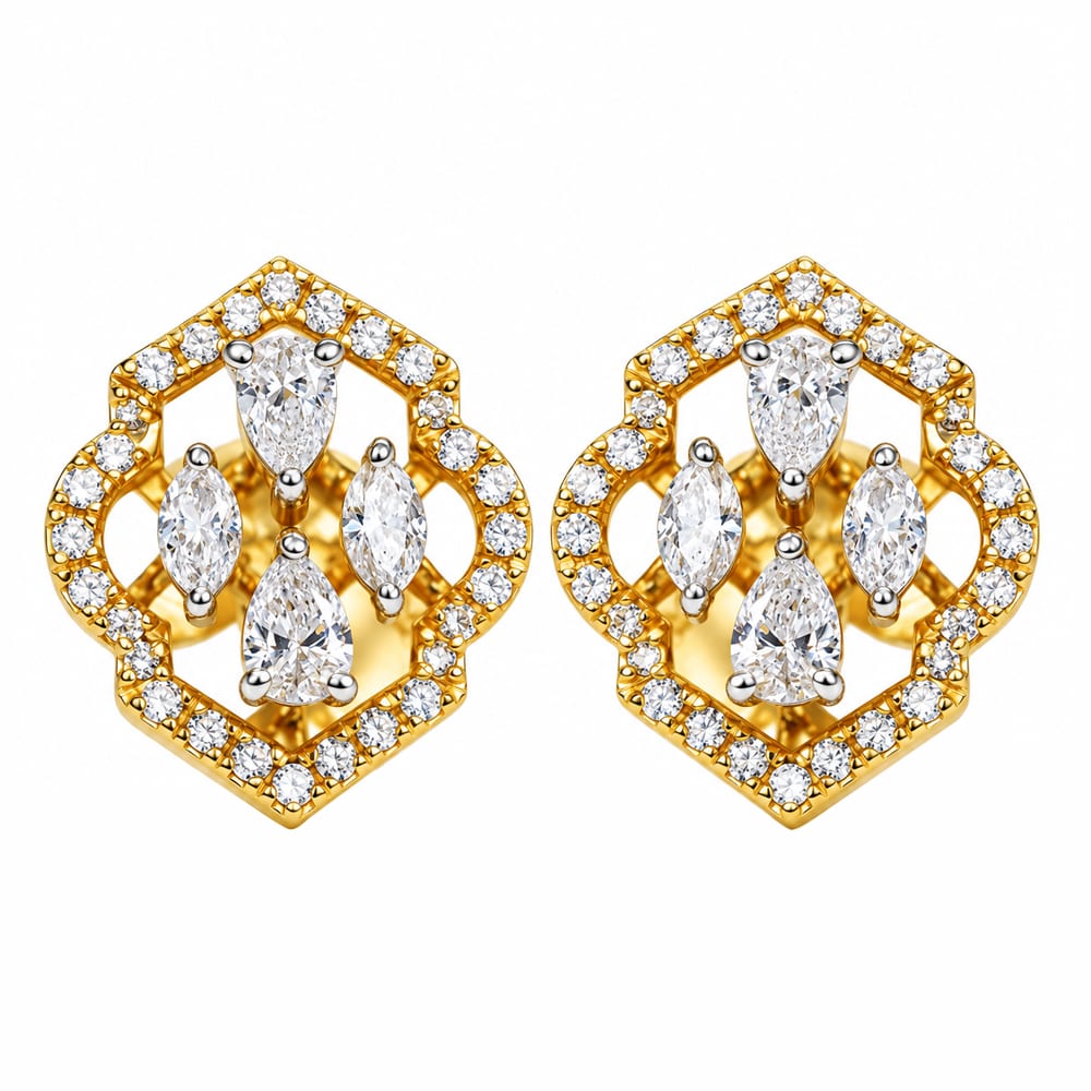 Royal Floral Sparkle Diamond Stud Earrings