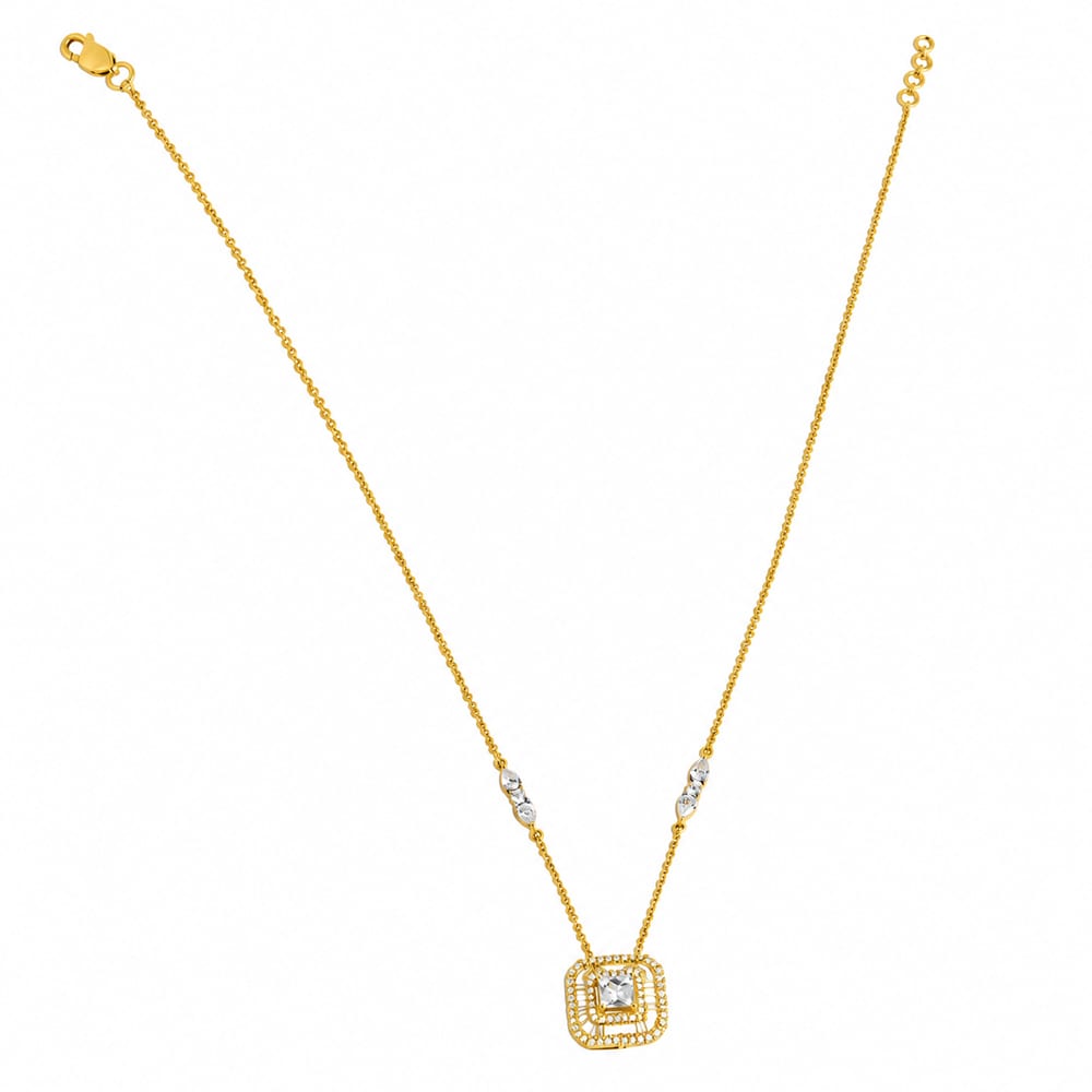 Elegant Double-Halo Square Diamond Pendant Necklace